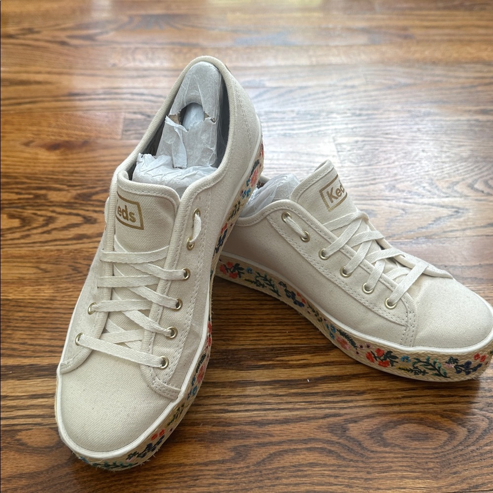 Keds x Rifle Paper Co. TripleKick Natural Platform Embroidered Sneakers 7.5 - Picture 4 of 8
